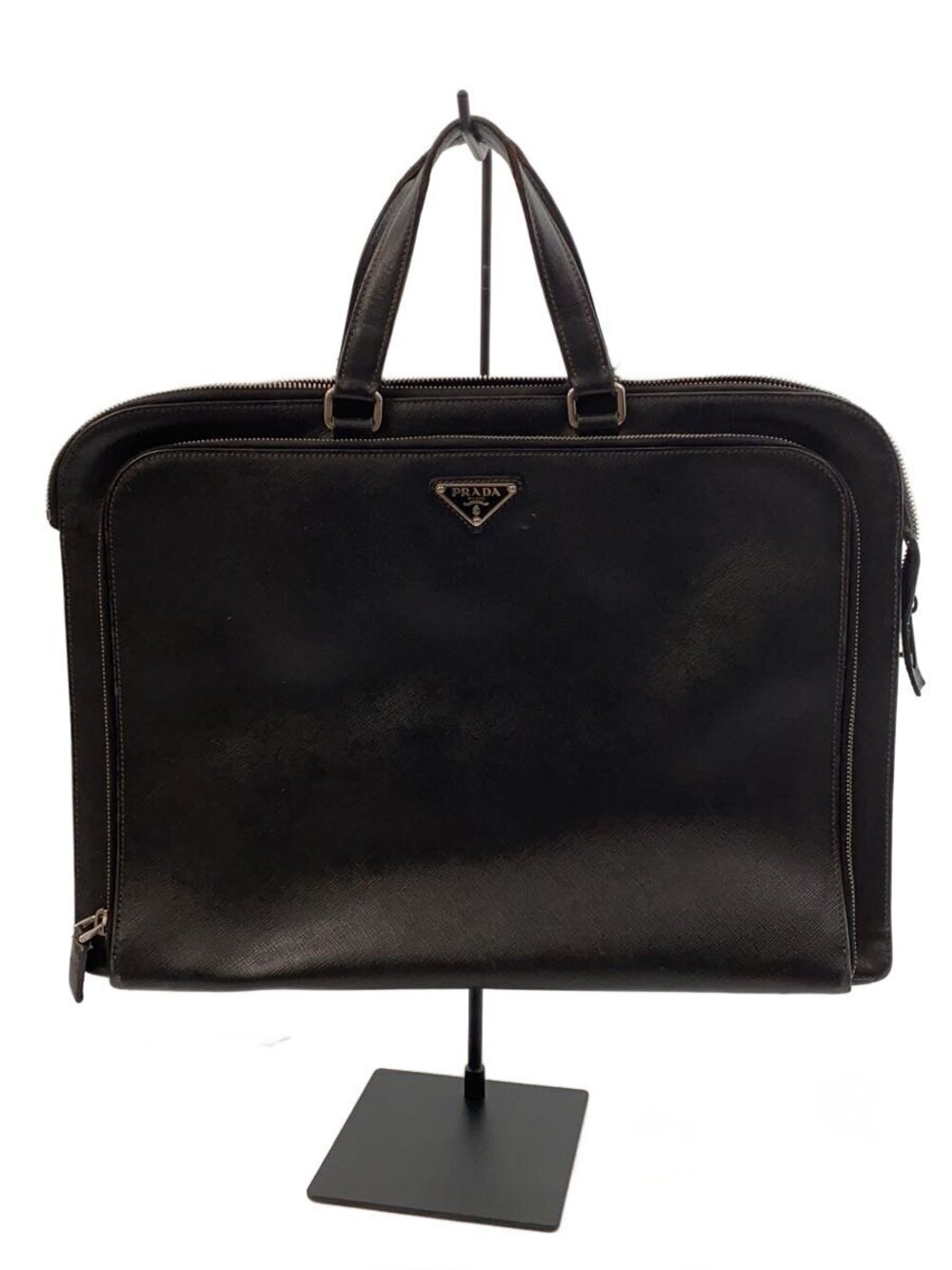 Prada black Saffiano leather briefcase top handles